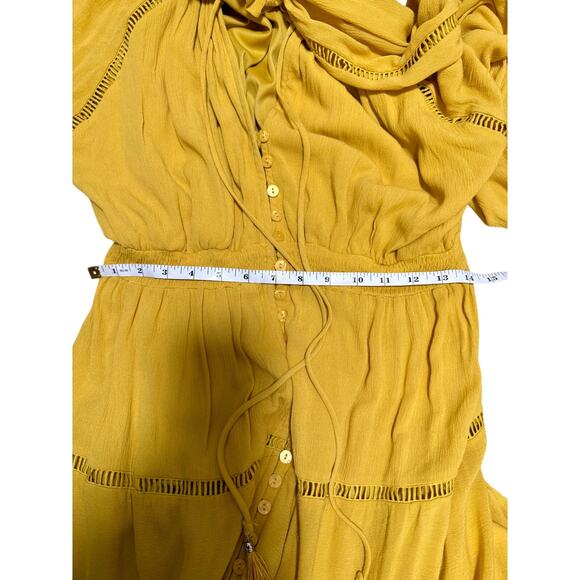 Cottagecore tiered skirt boho peasant maxi dress yellow size M - Picture 8 of 9